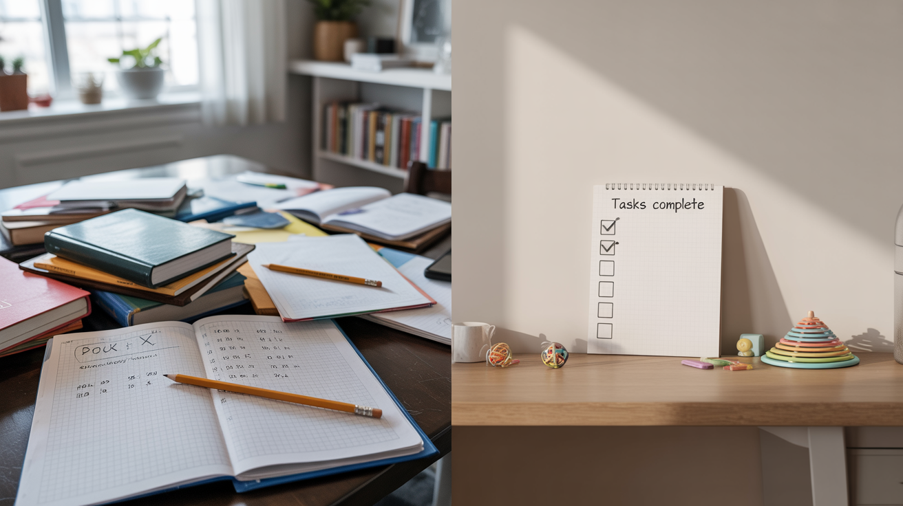 Before and after homework organized 