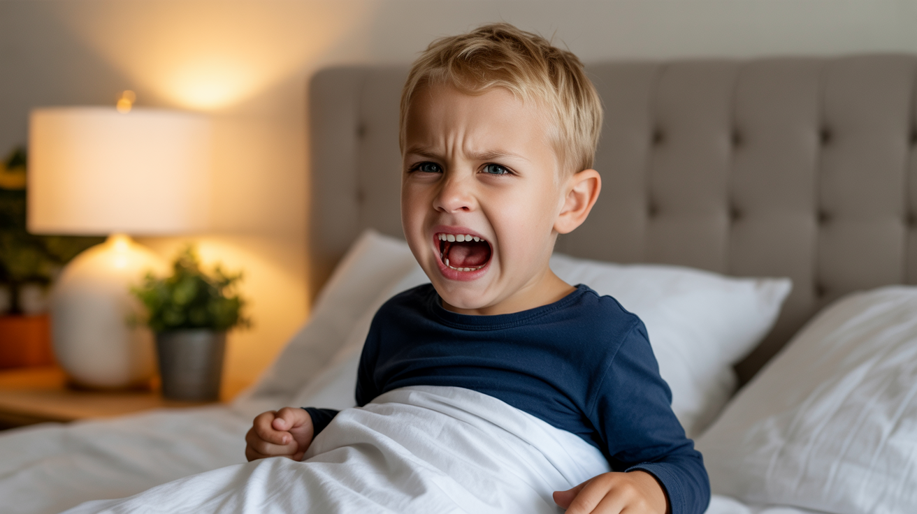 Angry boy with ADHd not ready for bedtime 